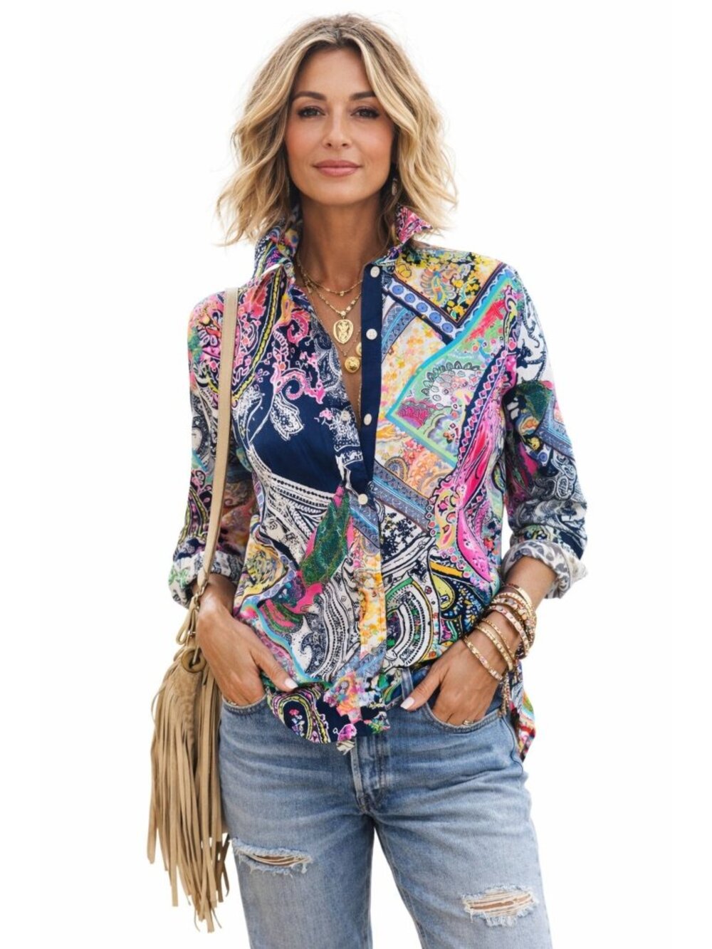 Lauren Ralph Lauren Petite PXS Multicolor Paisley Button-Up Shirt 100% Cotton
